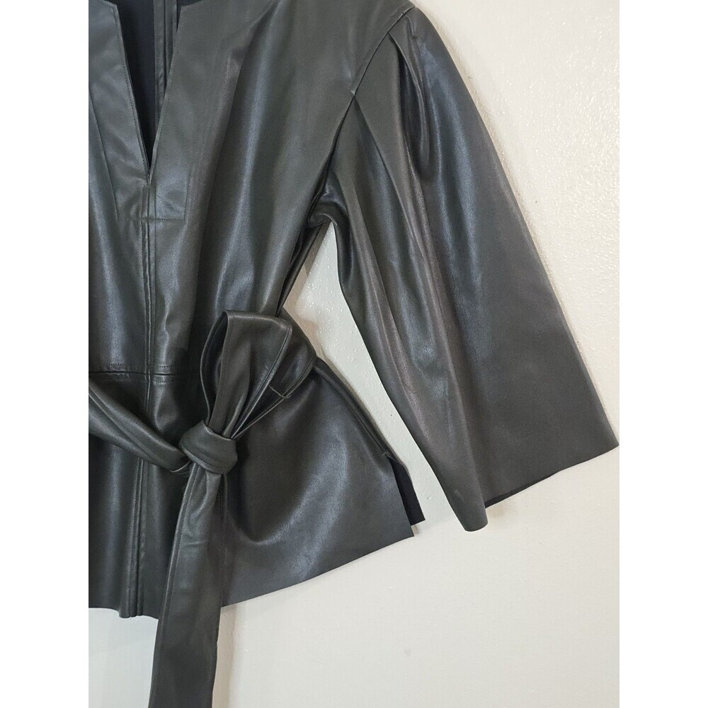 Banana Republic Womens S Olive Faux Leather Belted Tunic Top 3/4 Sleeve - Picture 5 of 13